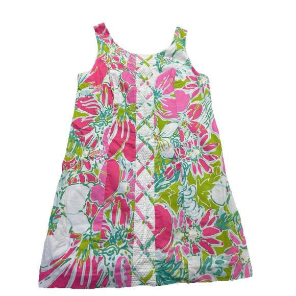 LILLY PULITZER Pink White Tropical Floral Print 100% Cotton Cathy Shift Dress 12 - Picture 3 of 9